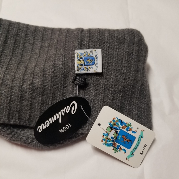 Portolano Crystal-Embellished Cashmere Ribbed Beanie Hat, Heather Grey, OS, NWT - Picture 5 of 5